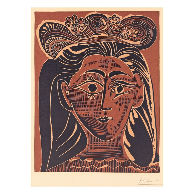 ピカソ(PICASSO)【小さな丸い帽子の女】、高級画集画、状態良好 小さな丸帽子を被って座る女性|パブロ・ピカソ |所蔵作品検索